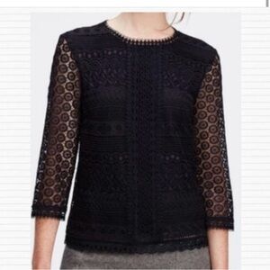 Anne Taylor Women's crochet Blouse 3/4 Sleeve Navy Size Small